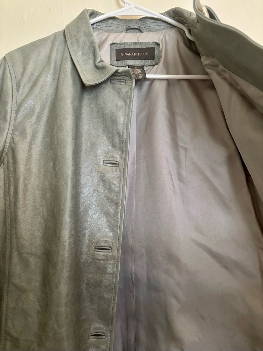 Y2K Banana Republic Women’s Vintage Leather Jacket Sage Green 14 - Picture 9 of 9